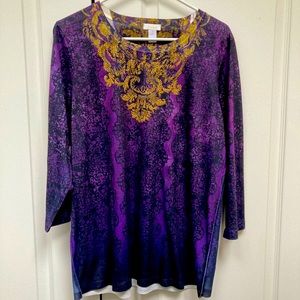 Purple blouse gold neckline